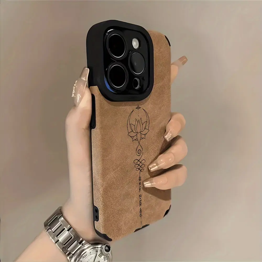 A best-selling stylish and creative lotus and Unalome symbol pattern, fashionable high-look retro protective case, soft faux leather phone case, full coverage shockproof and Drop Resistant protection, compatible with iPhone 17/16/15/14/13/12/11/X/XS/XSMAX