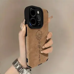 A best-selling stylish and creative lotus and Unalome symbol pattern, fashionable high-look retro protective case, soft faux leather phone case, full coverage shockproof and Drop Resistant protection, compatible with iPhone 17/16/15/14/13/12/11/X/XS/XSMAX