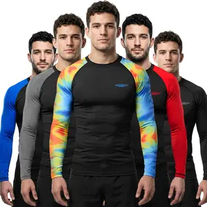 Exxact Sports Men's Tie Dye Long Sleeve BJJ Rash Guard - Ranked Compression Athletic Activewear, Lightweight Workout Rash Guard for MMA, Wrestling Training