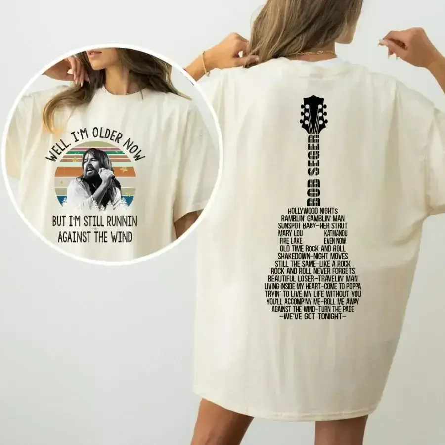 Well I’m Older Now Vintage T-Shirt – Against the Wind Lyric Graphic Retro Black Tee, Trendy Shirt, Full Size, Full Color lsj08