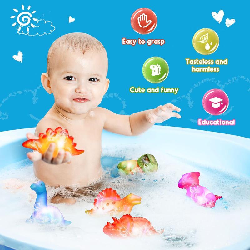 6/8/12 PCS Light-Up Floating Dinosaur Bath Toys Set, for Baby Toddler Nephew in Birthday Christmas Easter , Great Water Bathtub Shower Pool Bath Toy for Children Preschool