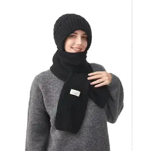 Winter Ear Protection Hat And Scarf Set – Solid Color Thick Beanie With Integrated Scarf For Women, Warm And Cozy Outdoor Wear, Cold Weather, Skiing, Daily Activities TikTokShopBlackFriday funny trucker Stretchy Knitted Thermal Beanie Hat green cowboy