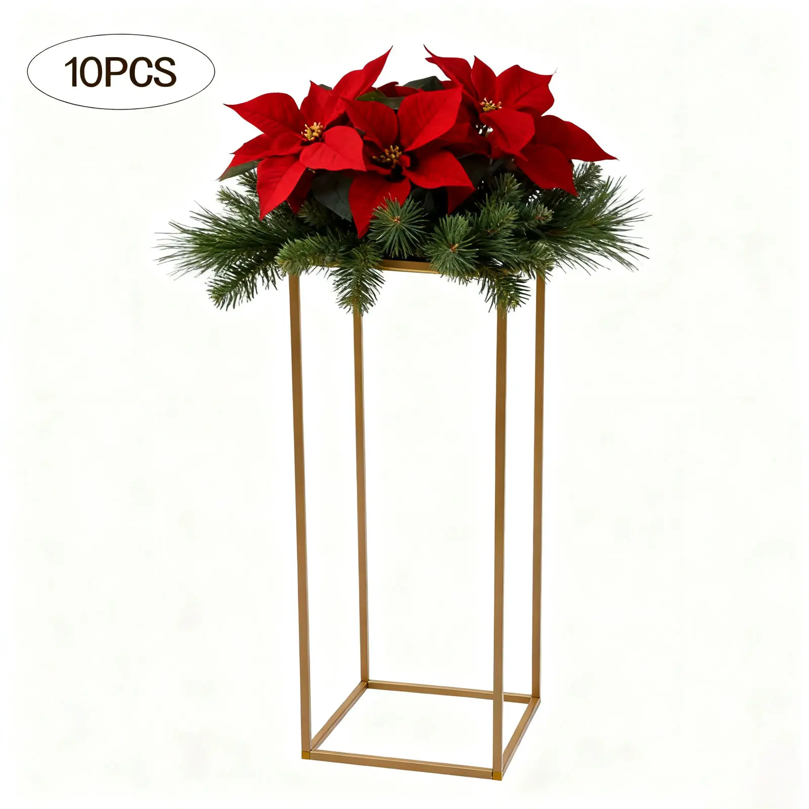 10-Piece Iron Plastic Modern Gold Rectangle Flower Stands - Outdoor Shelves Furniture for Wedding Table Centers, Party Decoration, Hotels, Decorations Accessories