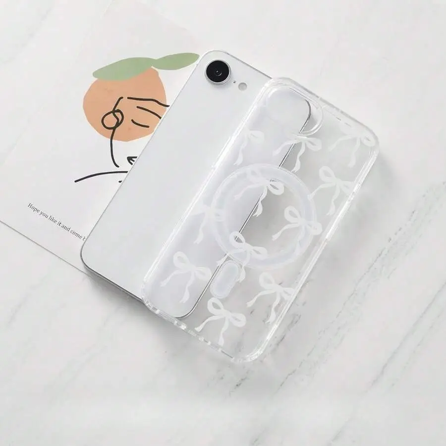 For IPhone 16 16E 16 Pro 16 Promax 16 Plus 15 14 13 12 11 17/17pro/17promax/17air Case, Bow Case Compatible With, Wireless Slim Clear Ribbon Aesthetic Phone Cover Anti-Yellowing Shockproof Protective Cover For Women Girl - White