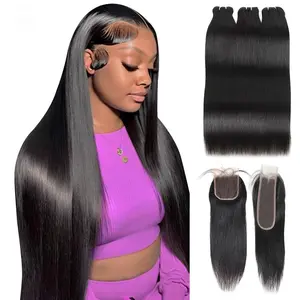 2x6 4x4 Lace Closure With Bundles Upgrade 15A Straight Bundles With Closure Raw Human Hair Bundles With Closure