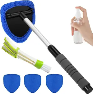 Car Windshield Cleaning Kit - Premium Microfiber Car Window Cleaner with 4 Reusable & Washable Microfiber Pads and Extension Pole Car Detailing Accessories Car Detailing Products