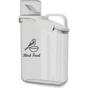 Portable 3 Qt/2.8 L Clear Plastic Airtight Bird Seed Storage Container with Measuring Cup, BPA Free Squirrel Proof Wild Bird Seed Dispenser for Storing Sunflower Seed - White