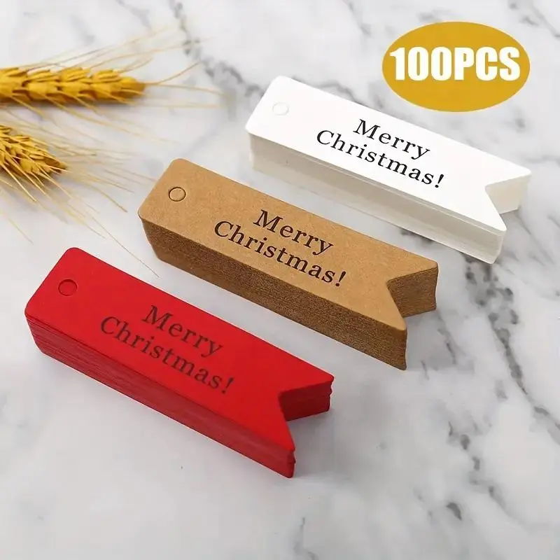 Kraft Paper Gift Tag, 100pcs/set Merry Christmas Gift Tag with String, Elegant Packaging, DIY Hang Tag for Home, Room, Scene Decor