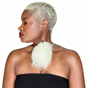 Feather Earrings Cream Plumes Fluffy Marabou Down Short Tassel Feather Earrings