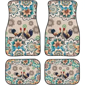 Rooster Flower Mandala Car Foot Mat Ethnic Style All Weather Protection Fit for SUV Van Sedans Truck(Rooster) Car Floor Mats Car Accessory Truck Accessories