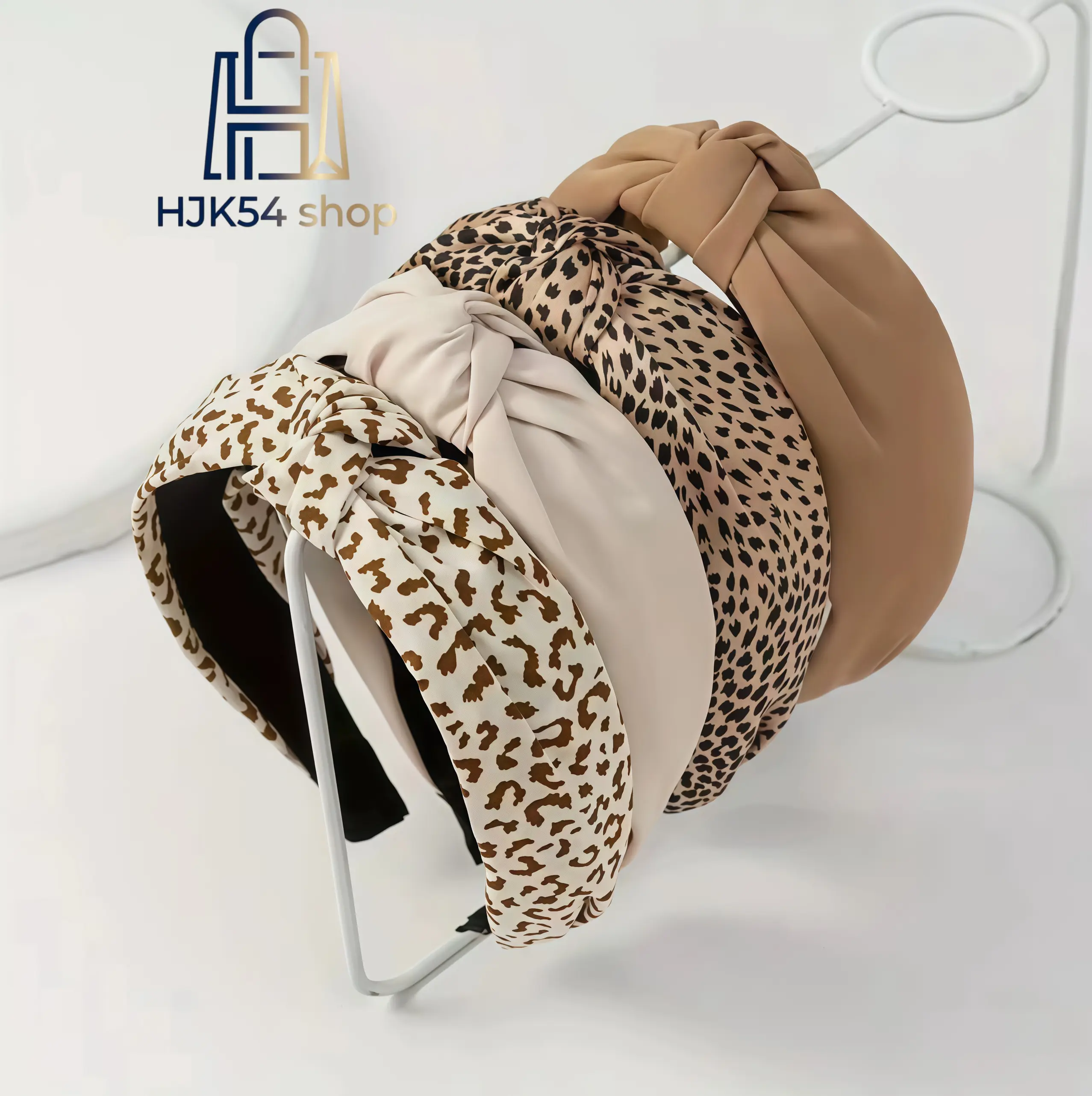Women's Leopard Print Knotted Headband Set - Non-slip Wide Cheetah Print Hippie Style Boho Turban Elastic Bands for Daily, Party Use (Fits Thick & Thin Hair), Cheetah Print Headbands, Elastic Bands Headbands
