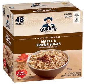 Quaker Instant Oatmeal, Maple & Brown Sugar, Individual Packets, 1.51 Ounce (Pack of 48)