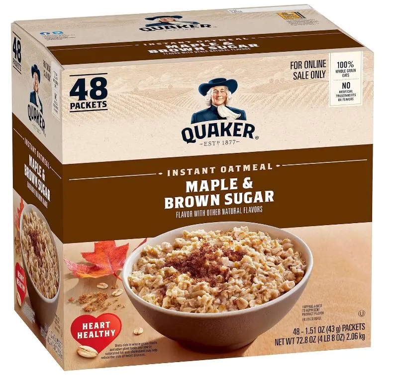 Quaker Instant Oatmeal, Maple & Brown Sugar, Individual Packets, 1.51 Ounce (Pack of 48)