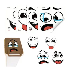 4 sheets/Set Cartoon Face Stickers,Self-Adhesive,Plastic Surface Compatible,Removable, HomeDecoration Suitable for Trash Can, Wall, Toilet Decor,Refrigerator, Glossy Finish, Fun Themed Decor &Walls Cover Up Ugliness, Decorative