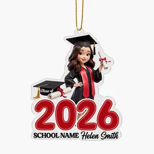 Personalized Class of 2026 Acrylic Ornament, Custom Name Girly Senior 2026 2D Flat Graduation Keepsake Gift Hanging Holiday Tree Decoration