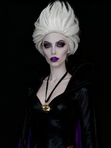 Silver synthetic fluffy mermaid costume wig with necklace, perfect for Halloween parties, school carnivals, and more! (You need to style it yourself)