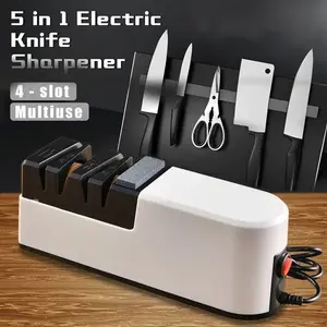5 in 1 Electric Knife Sharpeners for Straight Blade Knives, Serrated Knives, Ceramic Knives and Scissors, Multiuse USB Electric Scissor & Knife Machetes Sharpener Fast Grinding Machine Kitchen Tools