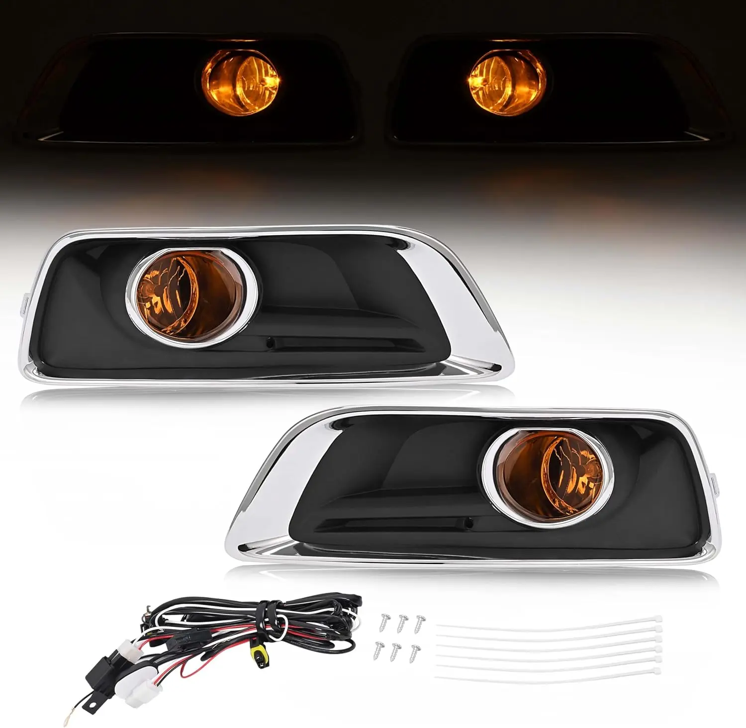 HECASA Plastic Polypropylene Halogen Fog Lights, Compatible with 2013-2015 Chevy Malibu & 2016 Malibu Limited, Aftermarket Headlights Fog Lights w/H10 12V 42W Bulbs, Yellow Lens Bumper Lamp Replacement for 94708773 94708774 (Driver & Passenger Side)