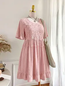 Large Size Lace Dress with Tassels, Sweet and Playful, Perfect for Spring Dates, Friend Afternoon Tea, Casual