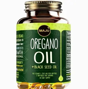 MAJU Oregano Capsules w/Black Seed Oil, 2-in-1 Softgel Oil of Oregano, Potent 90%+ Carvacrol, High Thymoquinone, 60 Count, 500mg per Serving, Wild Oregano and Black Seeds