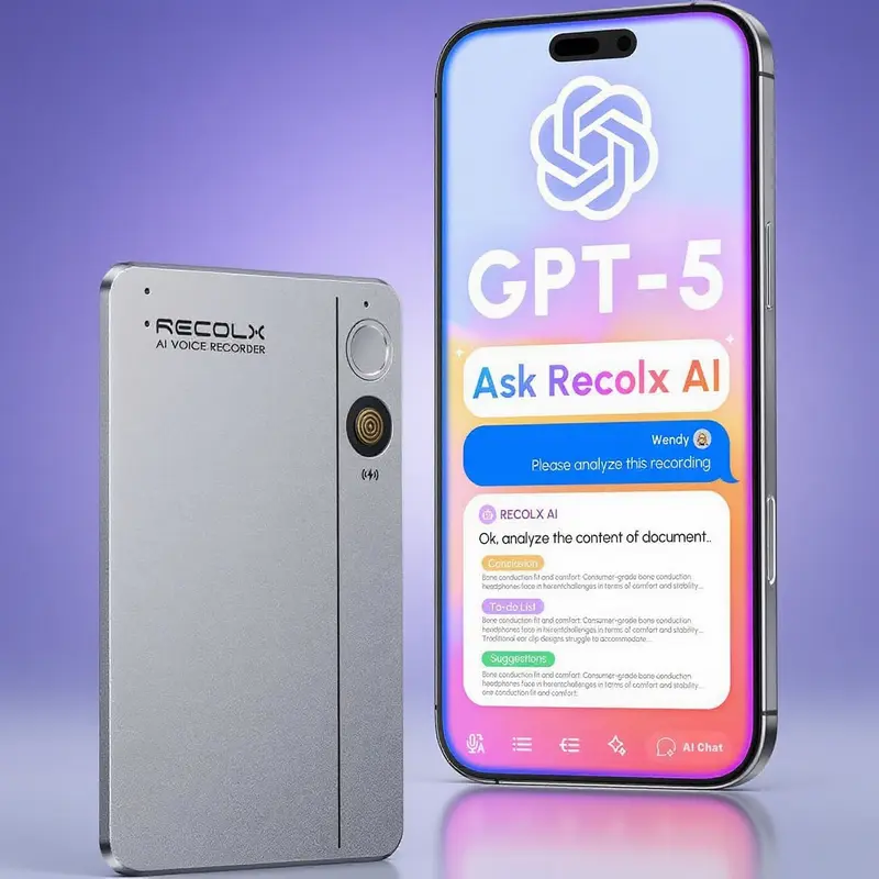 RECOLX GPT-5 Smart Audio Voice Recorder Kit - Portable Mobile Device with 30H Recording, 112-Language Auto Summary, Magnetic Case, Bluetooth, Rechargeable Battery, 13-Month Free Trial (for Content Creators)