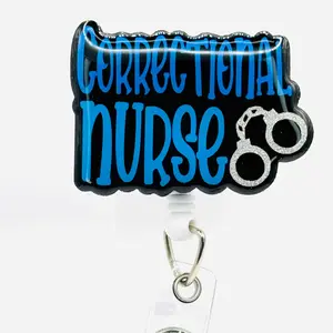 Correctional Nurse Badge Reel, Retractable Swivel Alligator Clip, Corrections, Nurse, 2”
