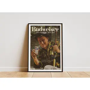 Retro Fishing Poster, Vintage Americana Beer Style Man Cave Wall Art