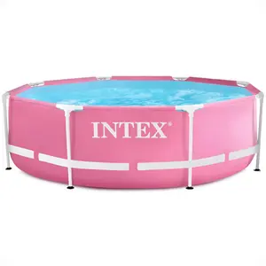 Intex 28290EH 8ft x 30in Round Metal Frame Above Ground Swimming Pool Pink