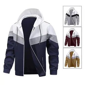 Men's colorblock hooded jacket, featuring a trendy casual style with multi-colored patchwork zipper design, suitable for stylish men's everyday wear and street outings mens  hoodie