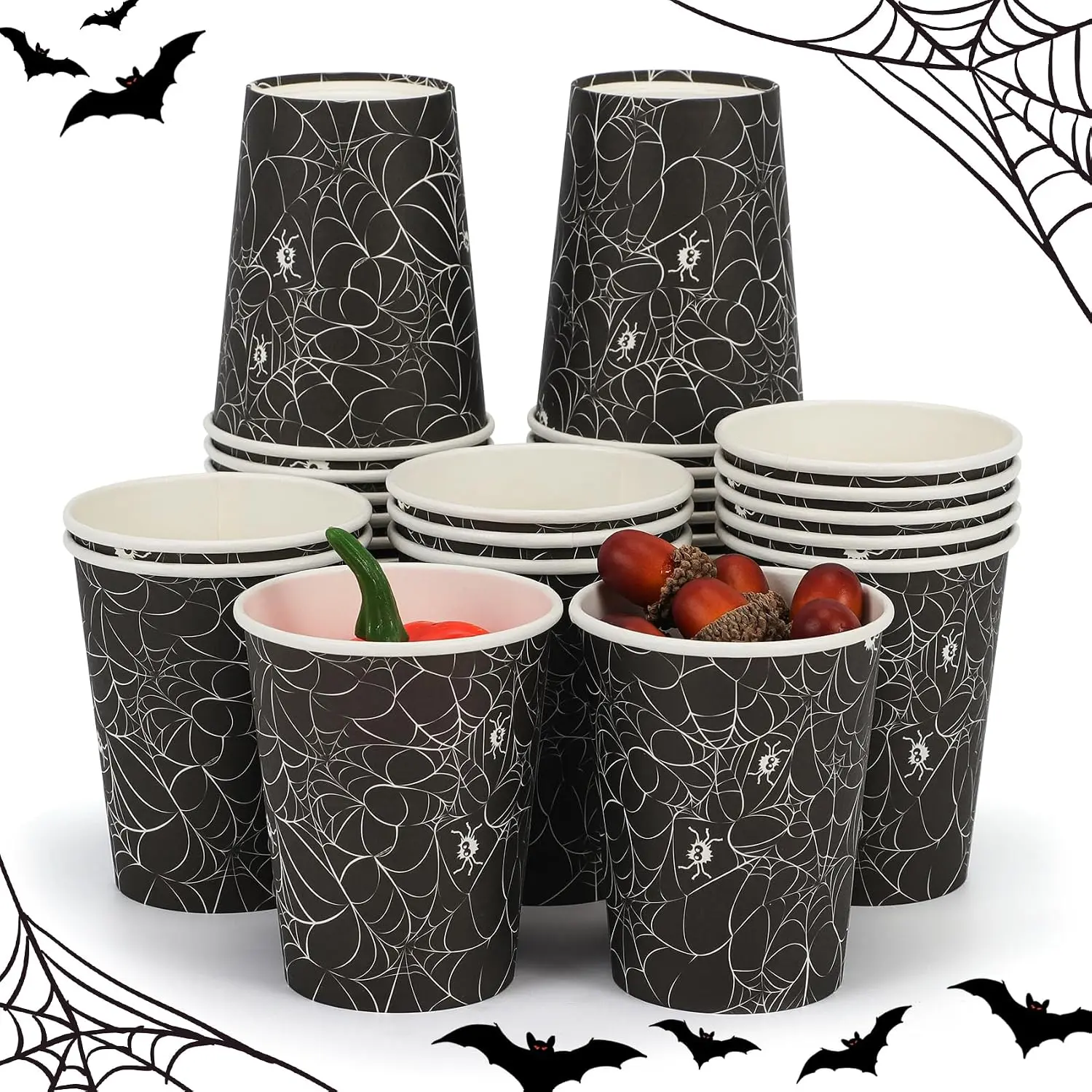 ATFUNSHOP Thick Paper Spooky Halloween Party Disposable Cups, 30-Pack 9oz Spider Web Design Leak-Proof for Kids & Adults (Arts & Crafts Party Supplies)