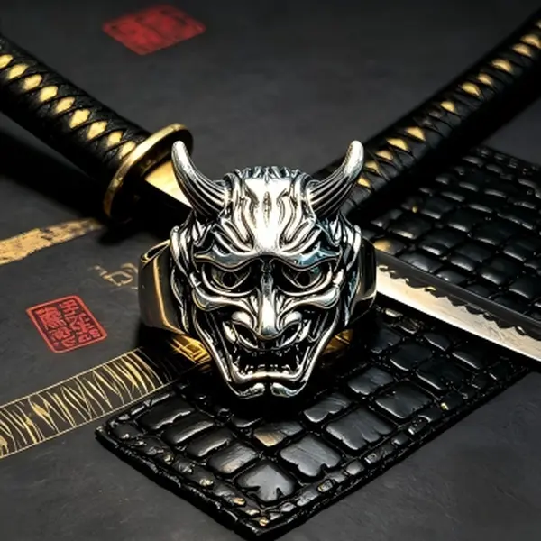 Handcrafted Stainless Steel Demon Face Ring | Unisex Black Silver Gothic Horned Devil Ring Biker Punk Jewelry