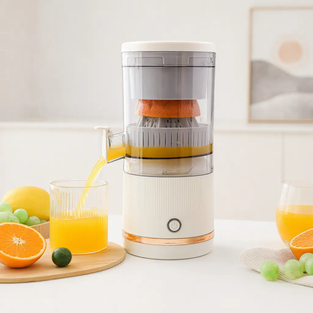 USB Electric Citrus Juicer - Portable Rechargeable Squeezer for Oranges, Lemons, Kiwis, Grapefruits, Detachable Parts, Pulp Separation System, Compact Design for Travel, On-the-Go Use