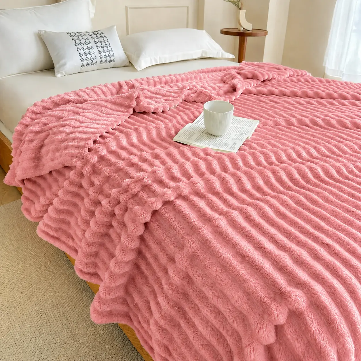 【Summer Clearance】Raybee Cozy Soft Blanket For Bed , 300GSM Lightweight Cooling Blanket for Couch, Bed, Office, and Travel ,Ultra-Soft Summer Throw Blanket for Hot Sleepers, Home Bedroom Decor ,Solid Color,Fluffy Blanket
