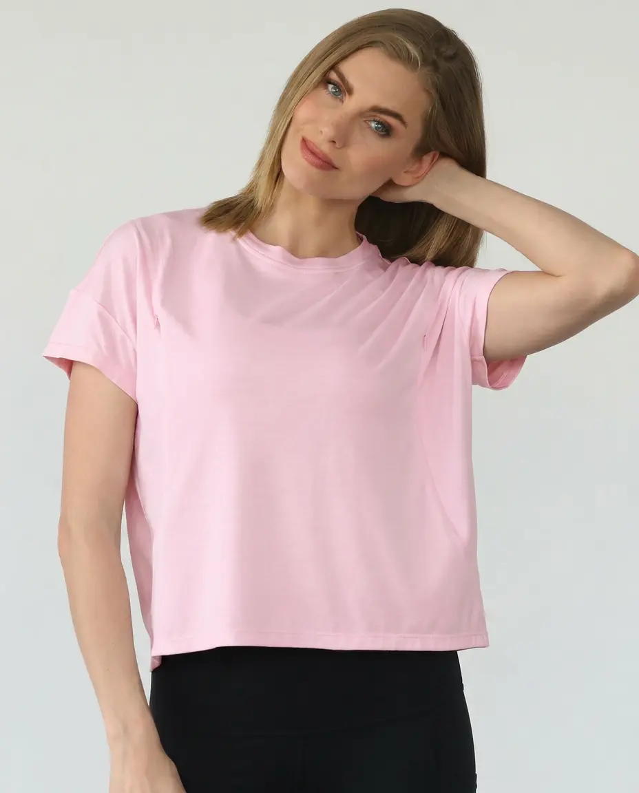 Abigail Organic Cotton Short Sleeve Nursing T-Shirt (Powder Rose)