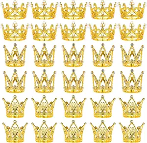 30 Pcs Crowns for Flower Bouquets Gold Crown Cake Topper Mini Crown for Flower Bouquet Accessories Birthday Crowns Cupcake Toppers for Bridal Wedding Baby Shower Mothers Day Party Cake Decor, 3 Style