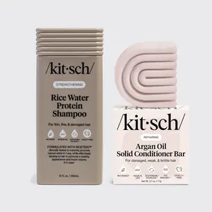 Kitsch Strength + Repair Duo - Rice Water & Argan Oil Haircare Set for Weak & Damaged Hair - Sulfate-Free Shampoo & Solid Conditioner Bar