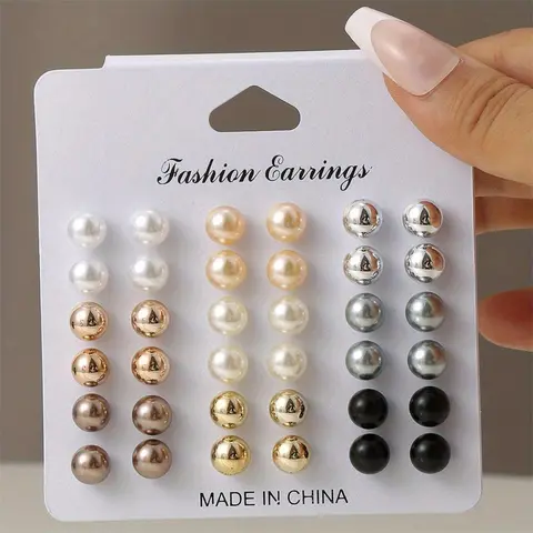 18 Pairs Elegant Women Colorful Faux Pearl Earrings Set 18 Pairs Vintage Artificial Pearl Ear Stud Set Party Wedding Engagement Anniversary Earrings Jewelry