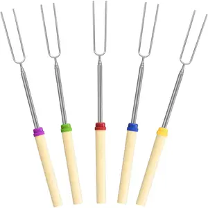 5-pack cotton candy skewers set, retractable 32-inch long metal barbecue skewers with wooden handles, suitable for grilling cotton candy, hot dogs, camping, barbecuing, etc.