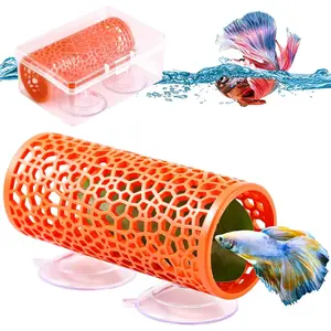 Aquarium Cave with Orange Betta Tunnel, Hollow Out Design - Betta Fish Toys & Shrimp Habitat - Smooth Hammock Hideout & Tank Decor