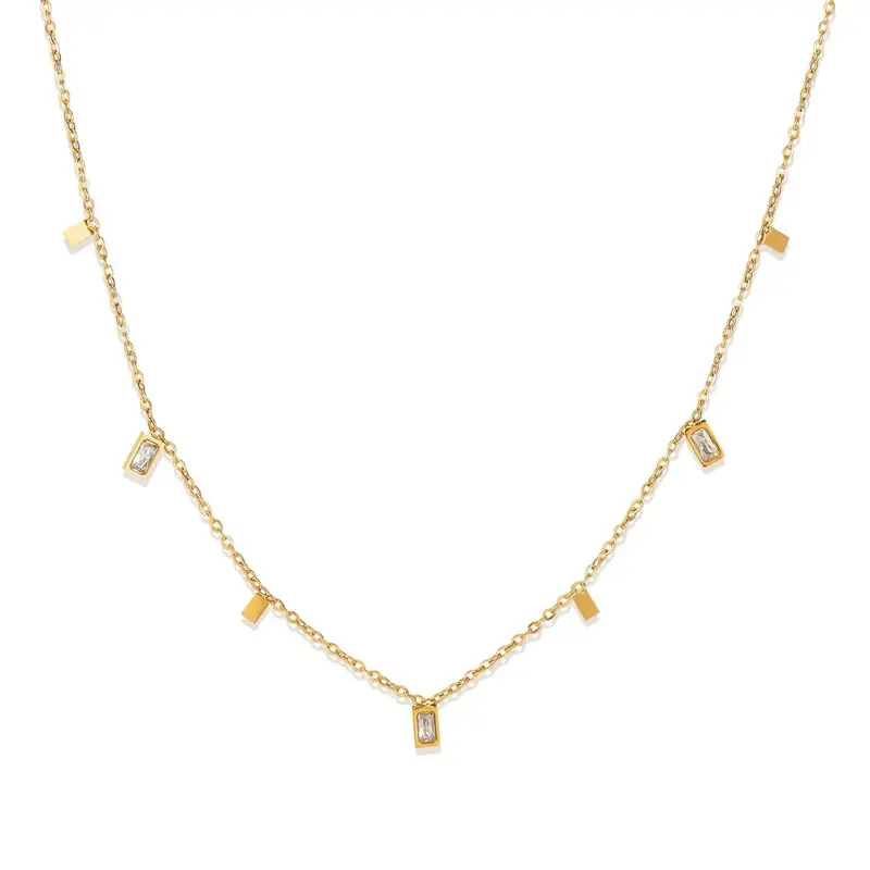 Women's Waterproof Non-Tarnish Rectangle Jewelry Set - 304 Stainless Steel, 18K Gold PVD Plated, Zircon Inlay