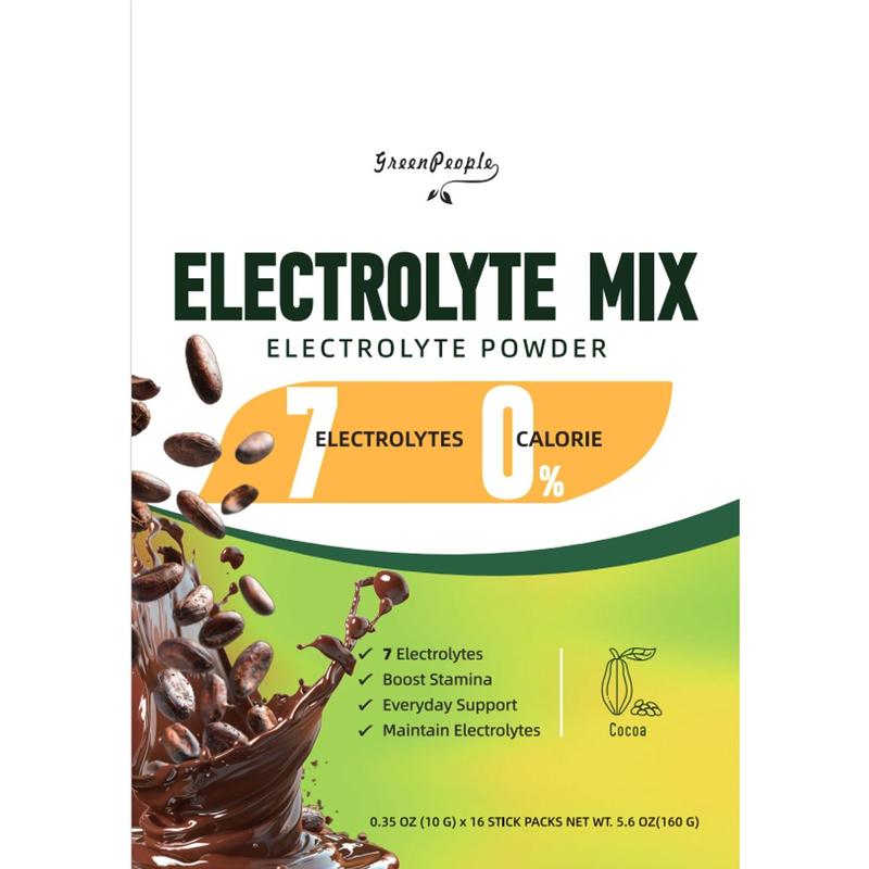 Electrolyte Powder Mix with 7 Electrolytes for Hydration & Stamina Support - Zero Calorie, Cocoa Flavor, 16 Stick Packs
