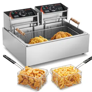 VEVOR Commercial Deep Fryer,  , 3000W Electric Turkey Fryer with 3 Removable Baskets, Large Capacity 18Qt / 17L Stainless Steel Countertop Single Oil Fryer, for Kitchen Restaurant Use, Silver