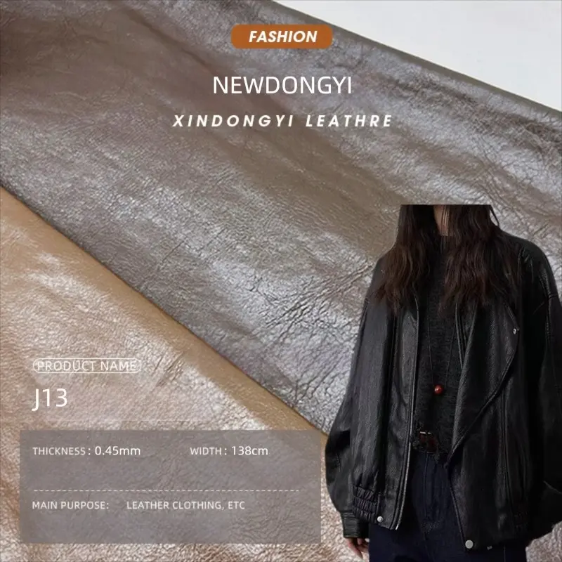 NEWDONGYI Metallic Leather Fabric, Wrinkled Fashion Metallic Gloss PU Leather, High-End Skirt Clothing Leather Stock Available