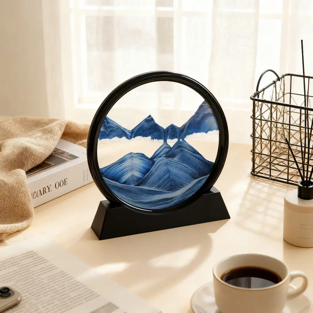 7inch Moving Sand Art Liquid Motion, 3D Deep Sea Sandscape Color Quicksand Decor, Round Glass Moving Sand Art Picture Relaxing Desktop Home Office Work... TikTokShopBlackFriday Christmas Gift Decoration