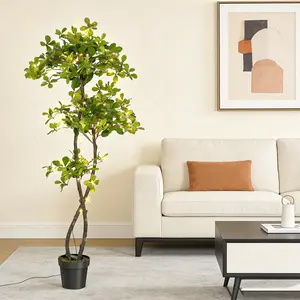 Garvee Artificial Plants for Indoor Use, 1.5 m, Artificial Black Olive Tree with 50 LED Lights, Tall Artificial Plants in Plastic Kids Room Pot, Artificial Trees for