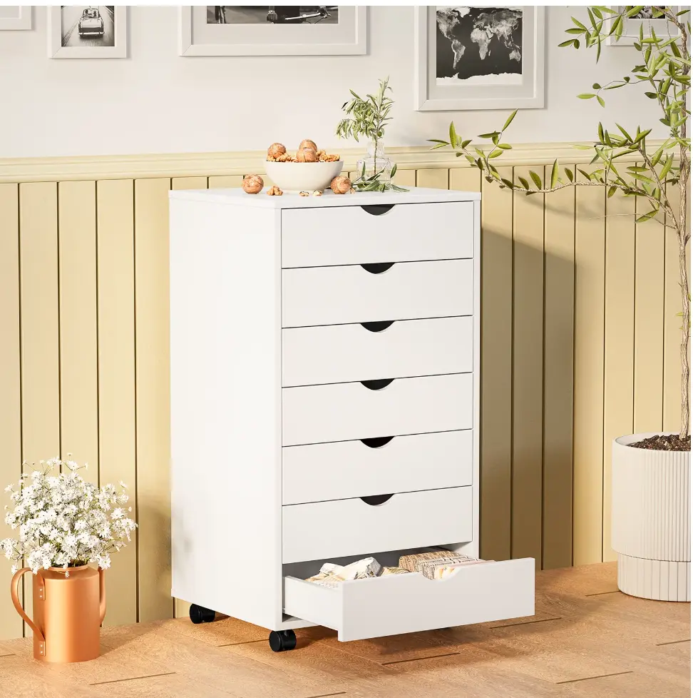 7-Drawer Storage Cabinet with Rolling Wheels, Lockable Casters, Spacious Drawers & Top Shelf for Office & Home