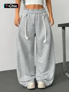 Women's Loose Pants Drawstring Waist Long Casual Home Wear Elastic Waist Sporty Pure Color Wide Fit Minimal Street Style Casual Streetwear Trousers