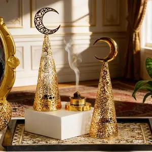 Moon Pine Shape Incense Burner, Elegant Metal Craftsmanship, Calming Home Fragrance, Perfect for Ramadan Home Decor, Desktop Ornament, Ideal Holiday Gift
