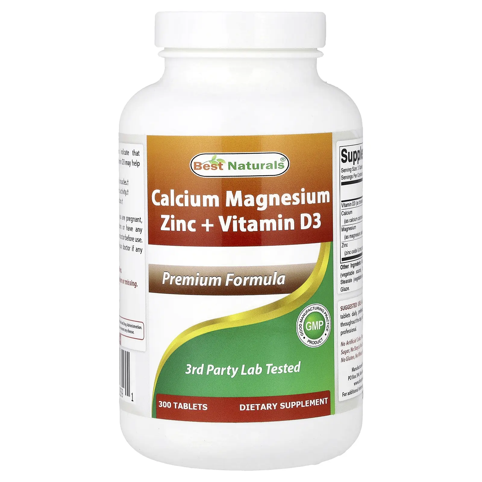 Best Naturals Calcium Magnesium Zinc + Vitamin D3, 300 Tablets
