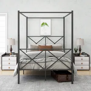 Full Size Canopy Bed Frame with Headboard and Foot board, Metal Platform Bed Frame with 4 Removable Sturdy Posts, Noise Free, No Box Spring Needed